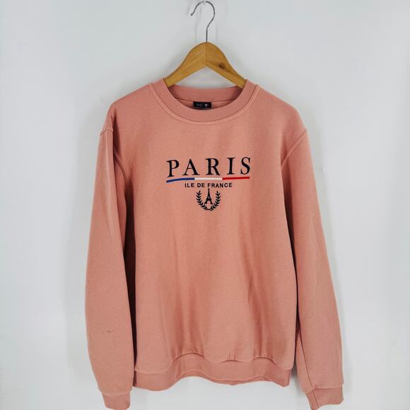Paris Tour d’Or Embroidered Crewneck Sweatshirt Pink Pullover Size XXL - Picture 1 of 6